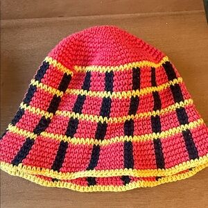 Crocheted Pink, Yellow & Black Bucket Hat